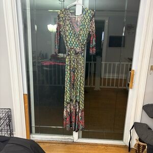 LuLaRoe Long Sleeve Dress with Red, Green, and Black Pattern